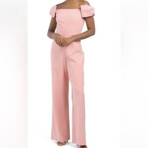 Aidan Maddox Off the Shoulder Bow Jumpsuit Size 4 Rose Pink Wide Leg New $245